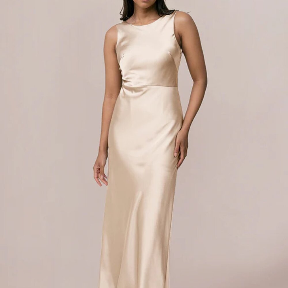 Revelry Serena Satin Dress Bridesmaid - Size 4 - Gold Champagne